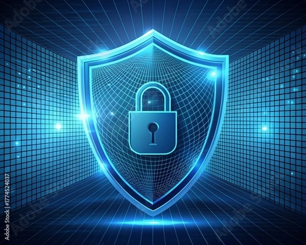 Fototapeta Shield and lock. Data protection. Internet and network security concepts.