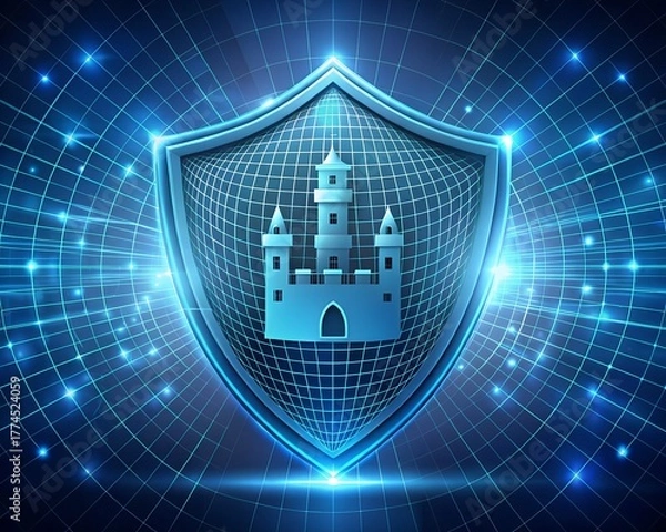 Fototapeta Shield and lock. Data protection. Internet and network security concepts.