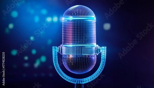 Obraz wireframe microphone digital audio podcast and voice communication