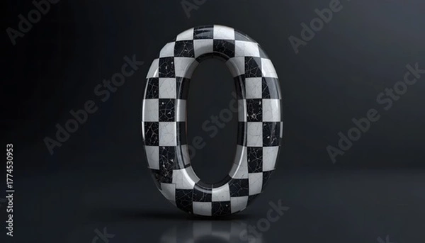 Obraz Checkered Marble Zero: Abstract 3D Rendering on Dark Background, Glossy Finish