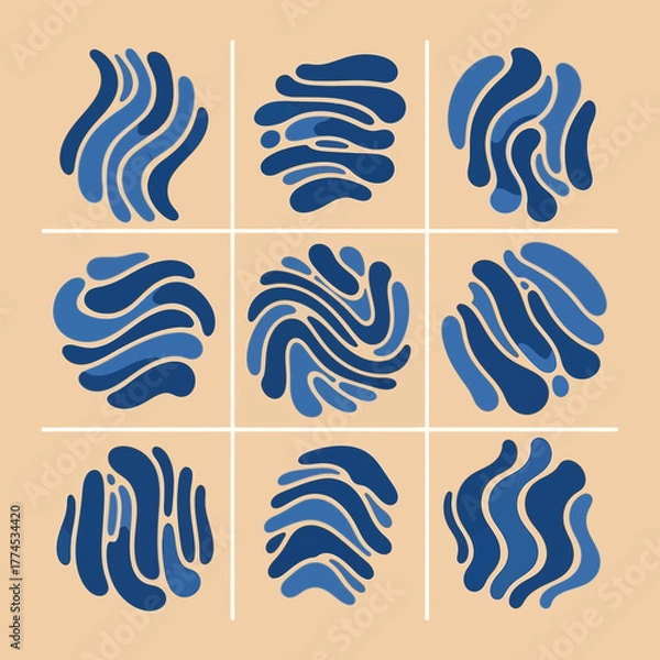 Fototapeta Vector Abstract Geometric SVG Illustration Set with Fluid Line Art in Blue Tones for Modern Minimalist Design