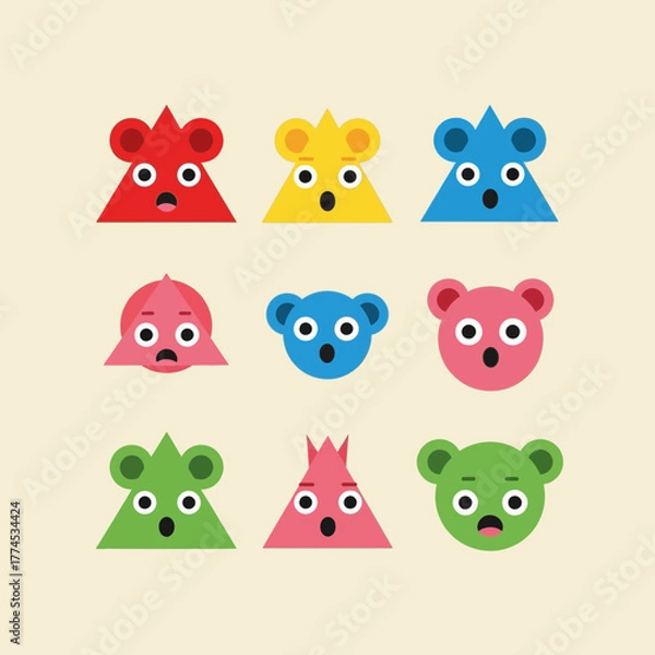 Fototapeta Vector Colorful Animal Faces SVG Icon Set with Flat Geometric Design for Web and Digital Use