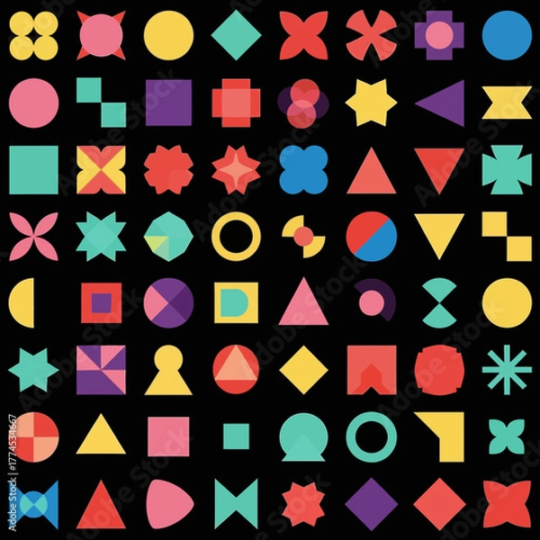 Fototapeta Vector Colorful Geometric SVG Icon Set with Flat Style and Symmetrical Pattern Design
