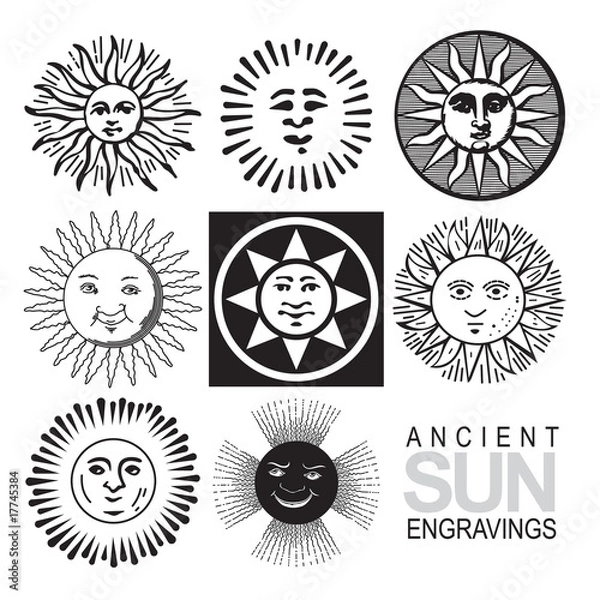 Obraz vector sun icons, retro engraving