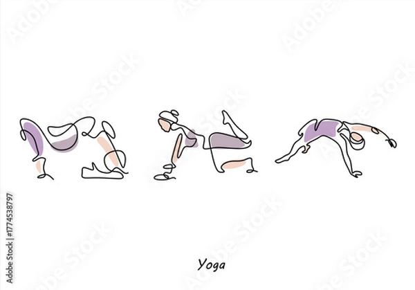 Fototapeta Continuous Line Art Yoga Poses. line icon-continuous line drawing. Editable stroke.