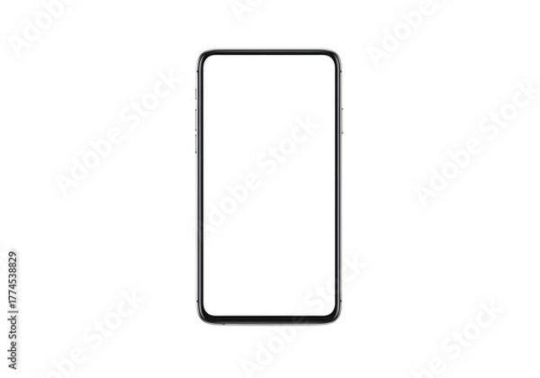 Fototapeta Sleek modern smartphone with a blank white screen isolated on a white background, perfect for digital mockups and app displays
