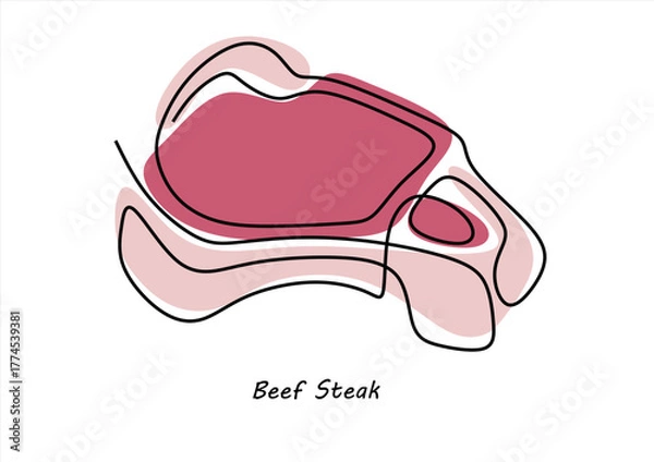 Fototapeta Minimalist Line Art Beef Steak Illustration. line icon-continuous line drawing. Editable stroke.