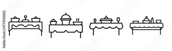 Fototapeta Vector illustration of a delicious buffet table display with assorted food items and utensils