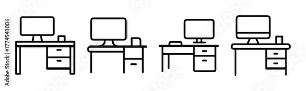 Fototapeta Modern computer desk with monitor keyboard mouse and laptop vector illustration