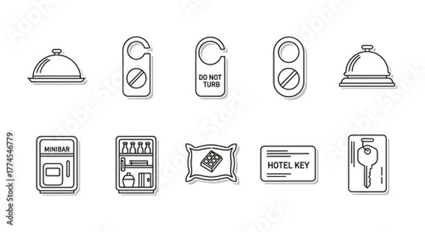 Fototapeta Hotel amenities icons providing service and comfort for guests featuring room service do not disturb sign minibar pillow and hotel key for a relaxing stay