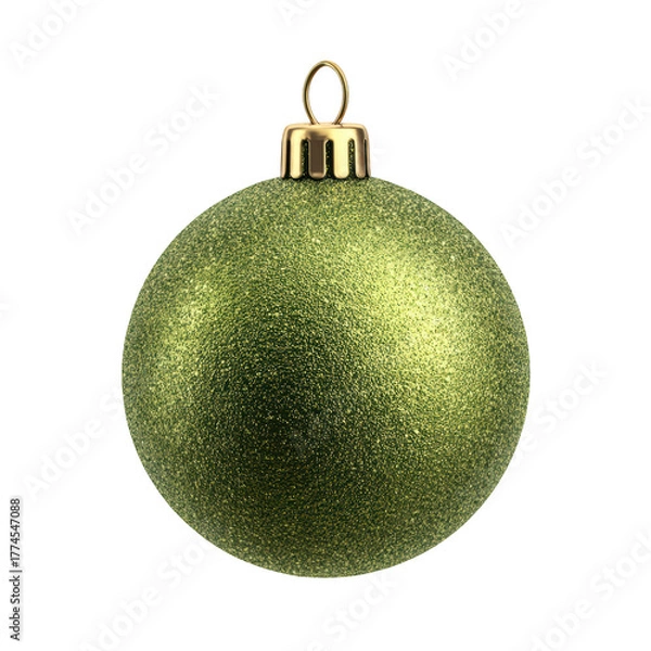 Fototapeta A festive glitter green Christmas ornament with a gold top shown isolated on a black background