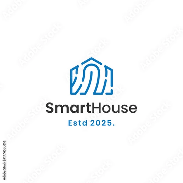 Fototapeta Modern Smart Home Logo Design Concept for Real Estate and Technology Businesses, Featuring Clean Lines and a Minimalist Aesthetic, perfect for branding assets