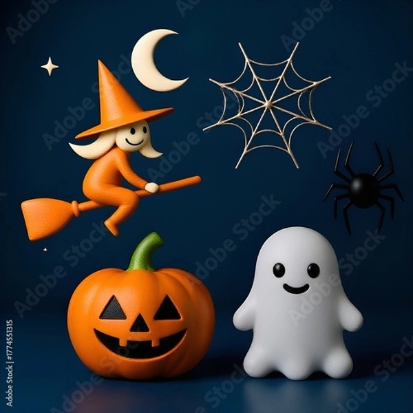 Fototapeta halloween pumpkin and witch