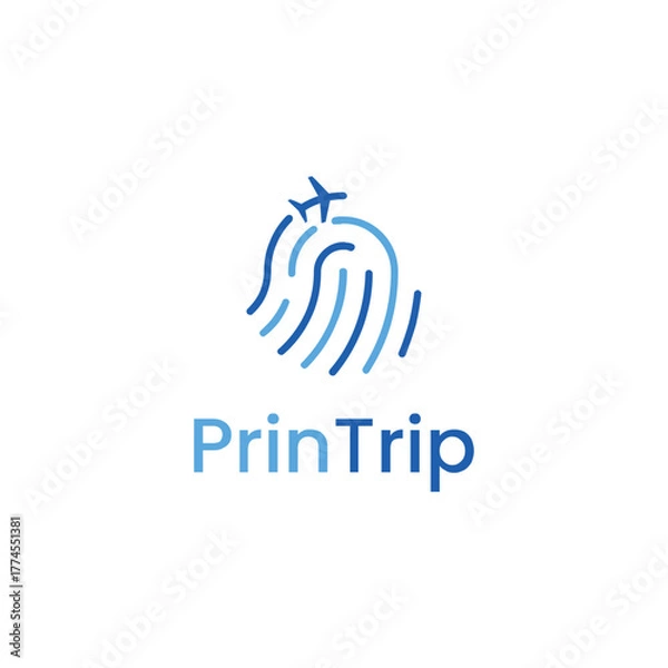 Fototapeta Modern travel company logo with airplane and fingerprint design for a unique and secure trip planning experience, perfect for branding and marketing materials