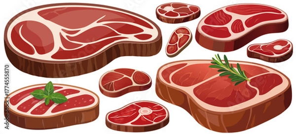 Fototapeta ステーキ肉ベクターイラストセット
