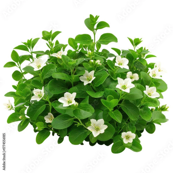 Fototapeta Beautiful green plant with white flowers thriving indoors near a bright window during daytime on transparent background