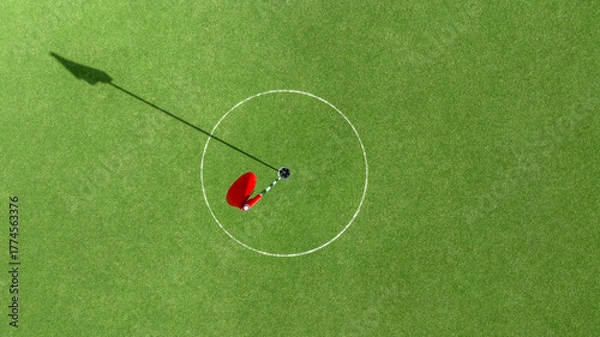 Obraz Aerial top view putting green with flag at golf course, Golf Course with putting green, Golf course sport, Green grass on golf field, fairway and putting green top view.