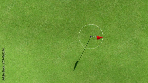 Obraz Aerial top view putting green with flag at golf course, Golf Course with putting green, Golf course sport, Green grass on golf field, fairway and putting green top view.