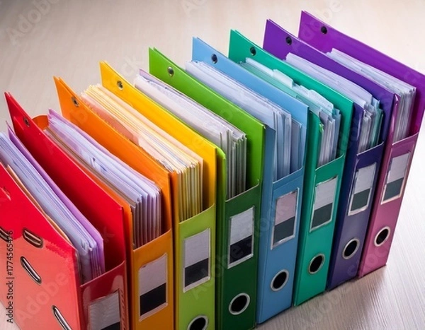 Fototapeta vibrant colored folders with pockets arranged neatly for organization