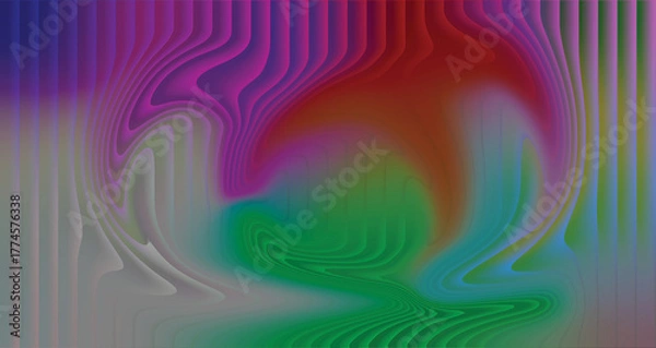 Fototapeta Colorful seamless geometric vector pattern illustration features a psychedelic wave art and line design with yellow, orange, green, and blue colors creating a vibrant illusion texture backdrop