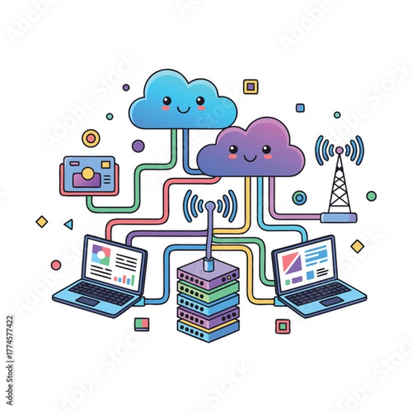Obraz Playful Cartoon Data & Cloud Connection