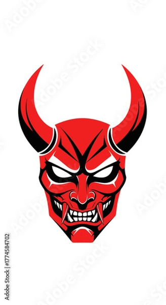 Fototapeta Red Devil Mask with Horns and Sharp Teeth Illustration.