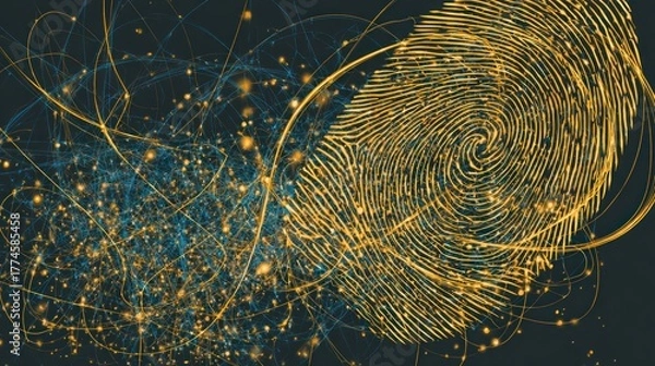 Fototapeta Abstract fingerprint graphic with digital data visualization on dark backdrop