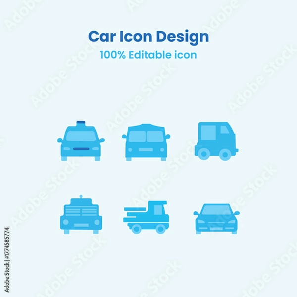 Fototapeta Streamlined Transport: A clean and modern illustration showcases six distinct car icons, each representing a unique mode of transportation