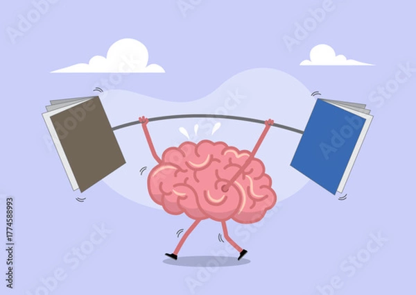 Fototapeta Brain Weightlifting with Books—Knowledge and Learning Concept