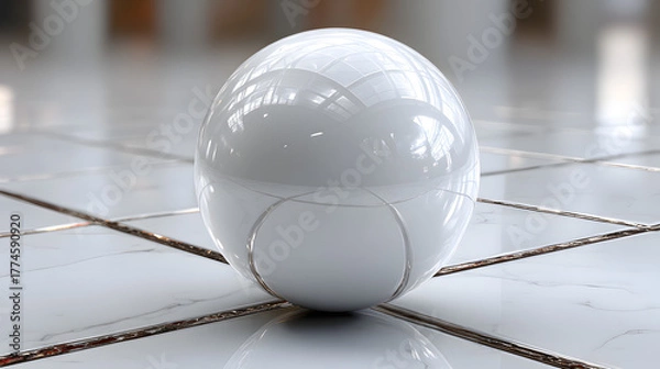 Obraz A clean, white composition featuring a sphere on intersecting angular planes, 3d