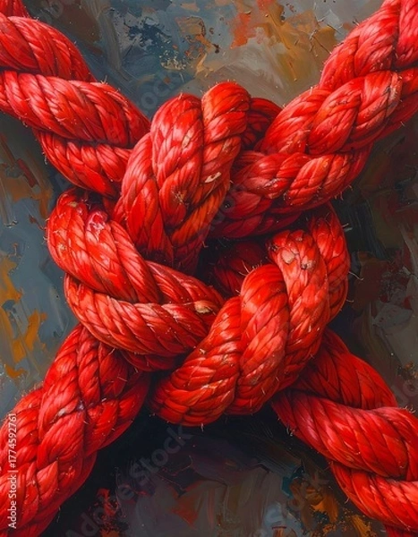 Fototapeta Intense Red Knot - A Symbol of Connection and Strength.