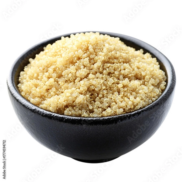 Obraz Healthy bowl of cooked quinoa served in a wooden dish Isolated transparent on white background