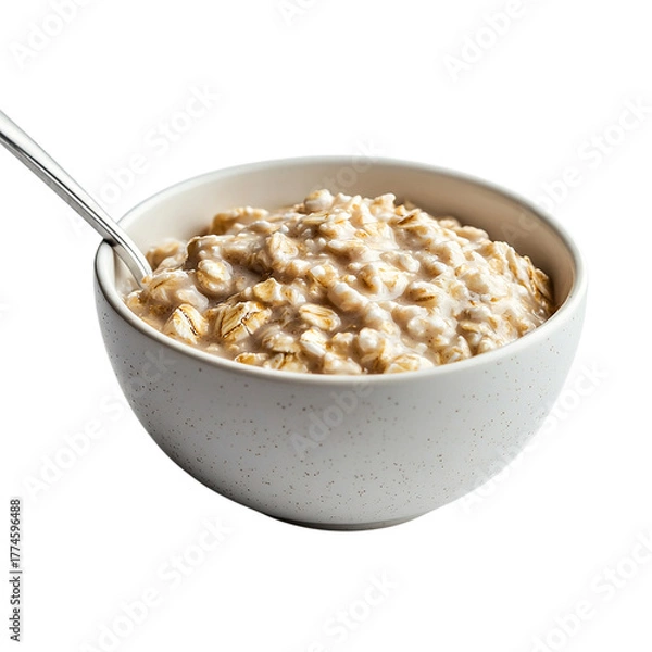 Fototapeta bowl of oatmeal with toppings ready for a healthy Isolated transparent on white background