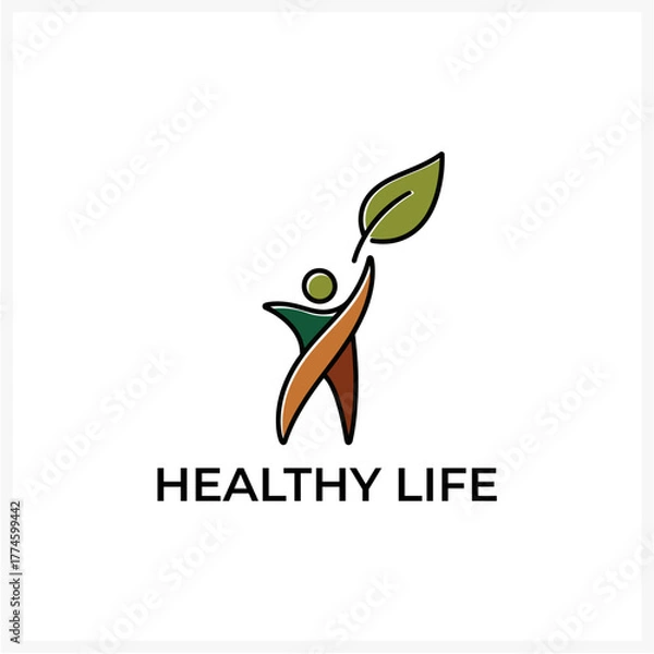 Fototapeta Abstract Human Silhouette Reaching for a Leaf, Symbolizing Health, Wellness, and Nature