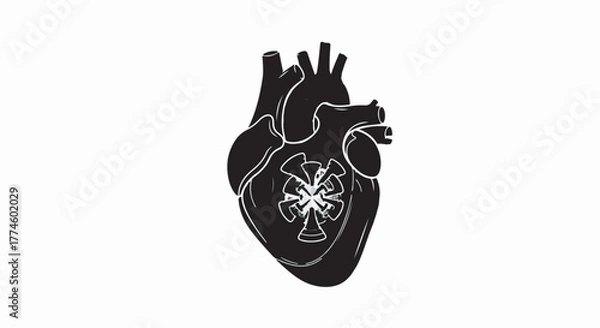 Obraz Striking black and white illustration of a human heart with intricate internal detail