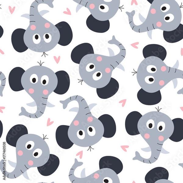 Fototapeta seamless cute elephant pattern vector illustration