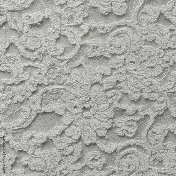 Fototapeta Intricate textile texture created by a piece of pure white ornamental lace material, perfect for elegant wedding announcements or crafting, pure, ornamental, frame