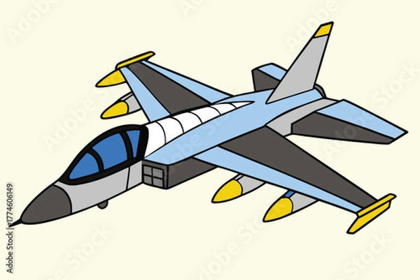 Fototapeta Fighter jet flying in the sky cartoon illustration