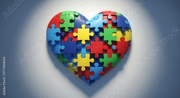 Fototapeta Colorful puzzle heart symbolizing unity and inclusion on light background