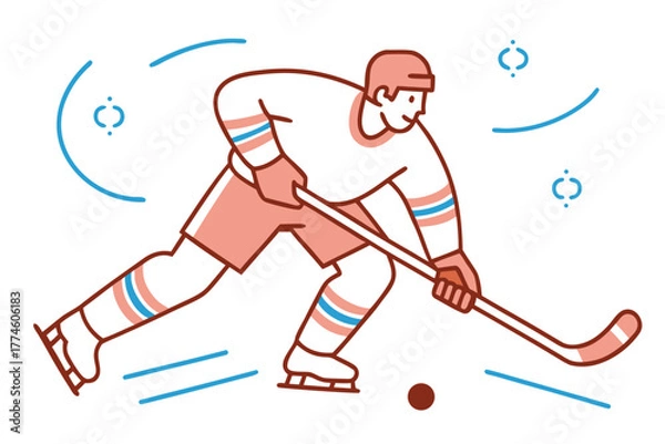 Fototapeta A hockey player in full gear is playing with a puck