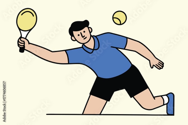 Fototapeta A tennis player in action, swinging racket to hit ball during a match or practice session