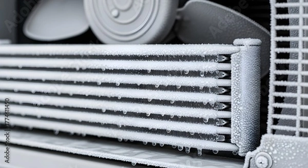Fototapeta Frosted Air Conditioner Coils with Melting Water Droplets