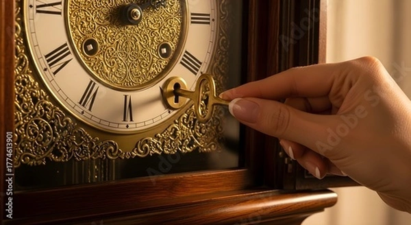 Fototapeta Winding an Antique Clock