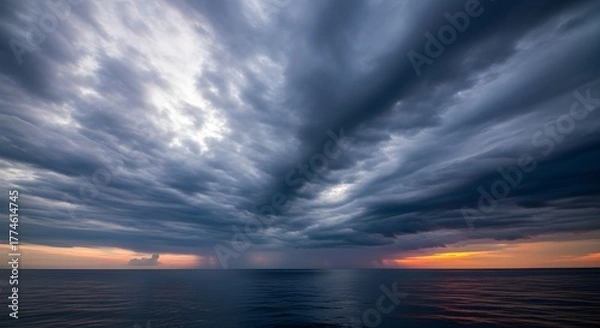Fototapeta Dramatic Sky over Ocean at Sunset