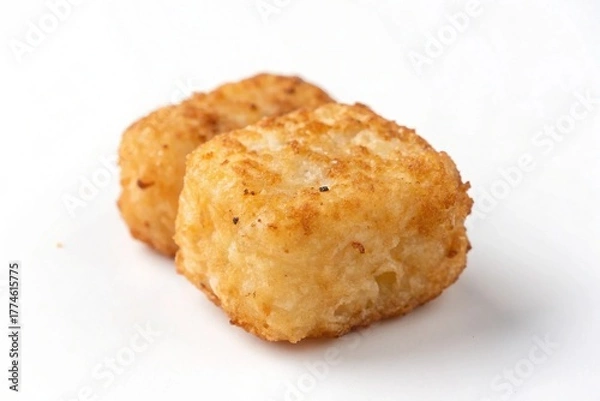 Fototapeta Golden brown potato gems on a white surface