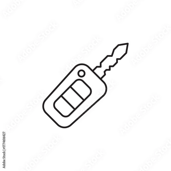 Fototapeta Car key: A minimal line icon of a car key, symbolizing vehicle access, car rental, driving, or security perfect for transport and travel-related designs. Vector icon EPS 10 