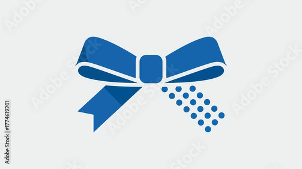 Fototapeta A blue ribbon with white accents and dots on a light gray background in a simple graphic design style