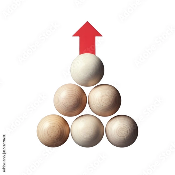 Fototapeta Six wooden balls arranged in a triangular formation on transparent background