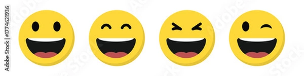 Obraz Laugh, happy face emoji icon set in flat design. Laughing facial emoticon concept