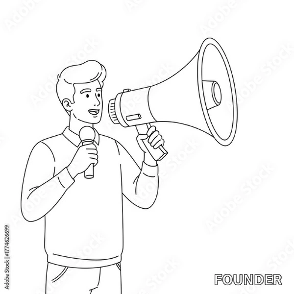 Fototapeta Founder with Megaphone and Microphone Announcement and Communication Illustration